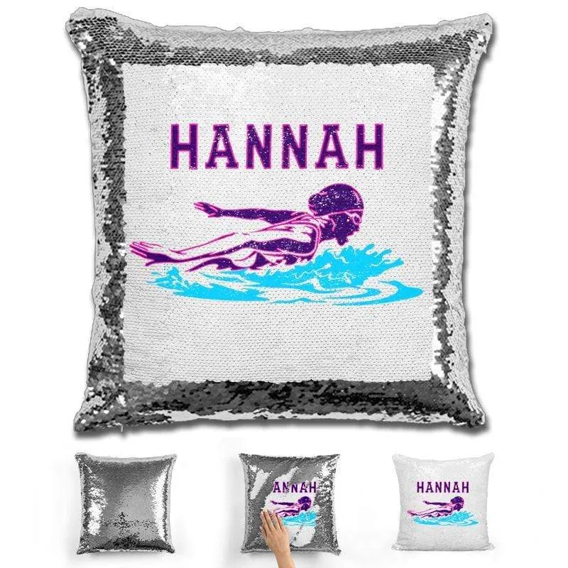 Swimming Personalized Magic Sequin Pillow