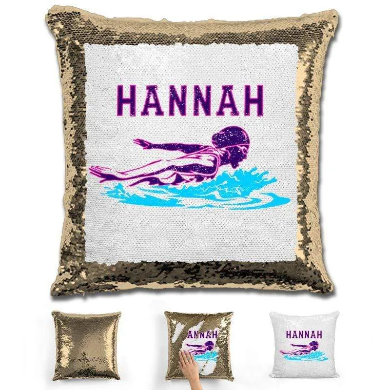 Swimming Personalized Magic Sequin Pillow