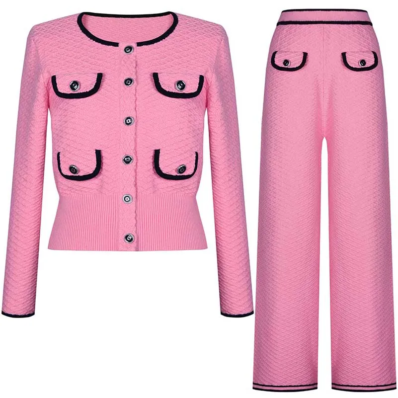 Tailored Button-Up Cardigan Jacket   Wide-Leg Pantsuits Two Pieces Formal Suit