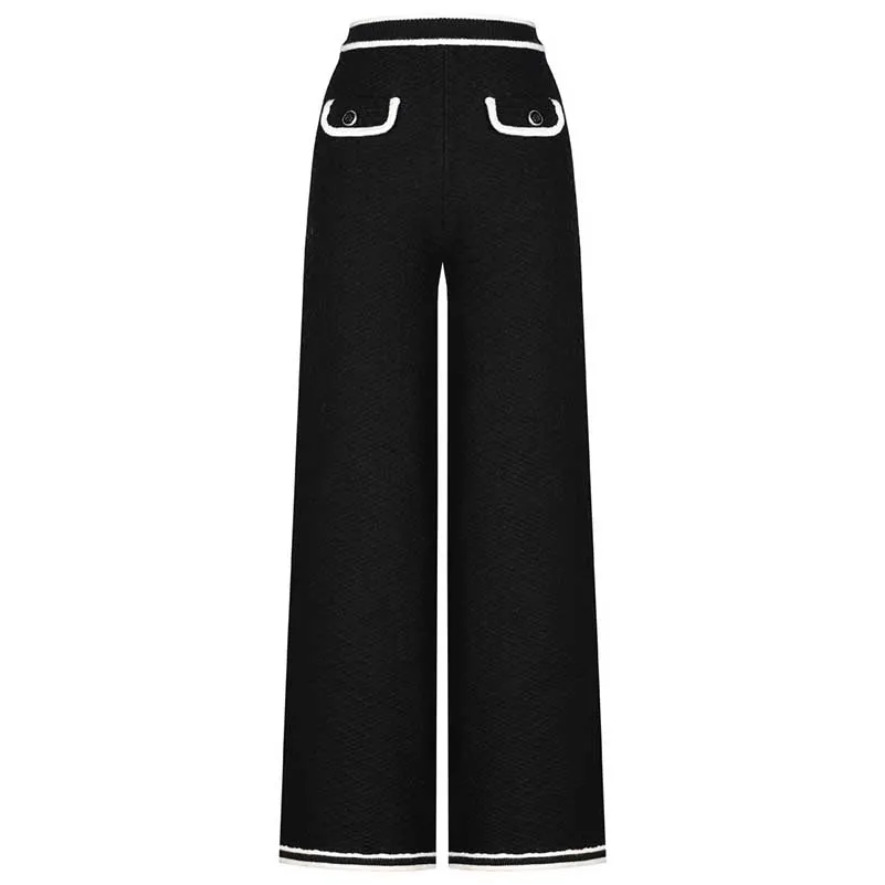 Tailored Button-Up Cardigan Jacket   Wide-Leg Pantsuits Two Pieces Formal Suit
