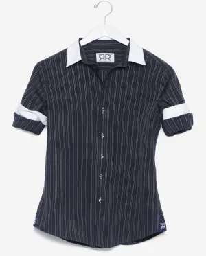 Tailored - Navy with Blue Stripes and White Collar and Cuffs