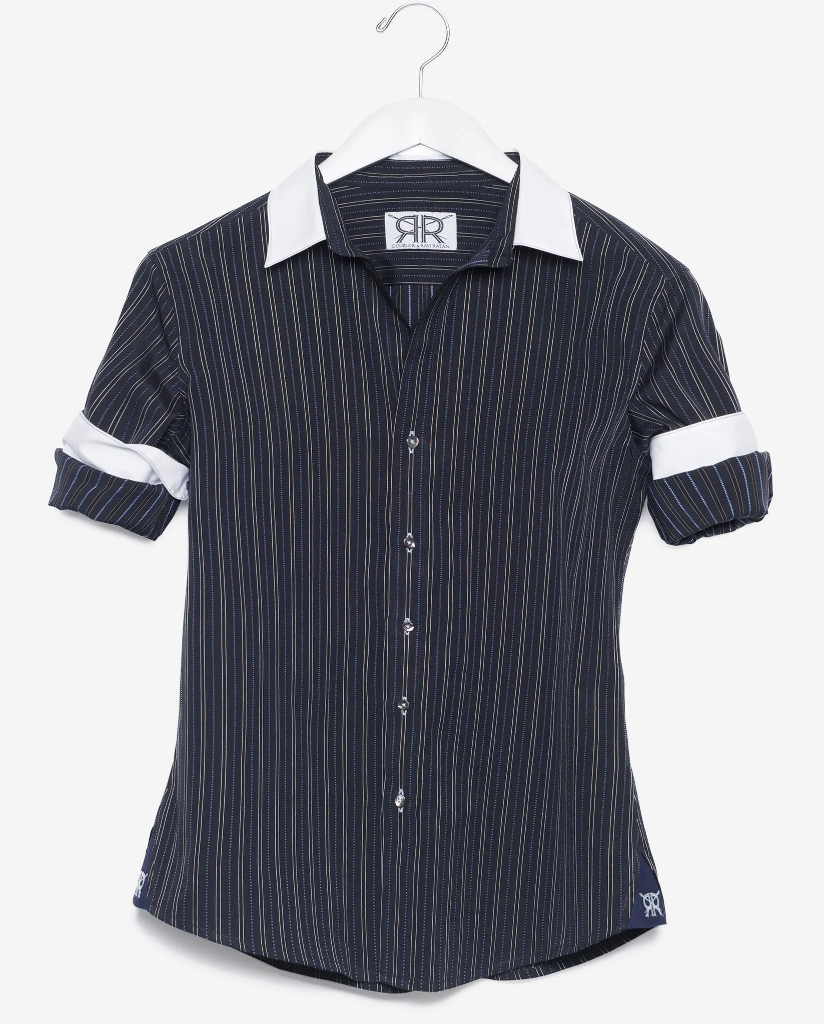 Tailored - Navy with Blue Stripes and White Collar and Cuffs