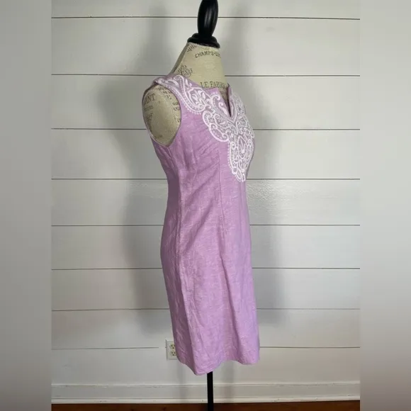 Talbots Purple Embroidered Linen Sleeveless Shift Dress Size 4 NWT