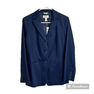 Talbots Women 10 Petite Navy Single Breasted Blazer Jacket Cotton Blend Stretch