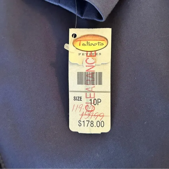 Talbots Women 10 Petite Navy Single Breasted Blazer Jacket Cotton Blend Stretch