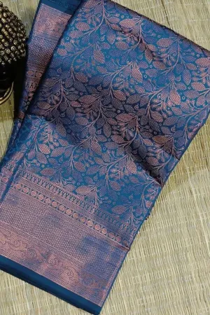 Teal Blue Banarasi Silk Saree With Zari Weaving Work