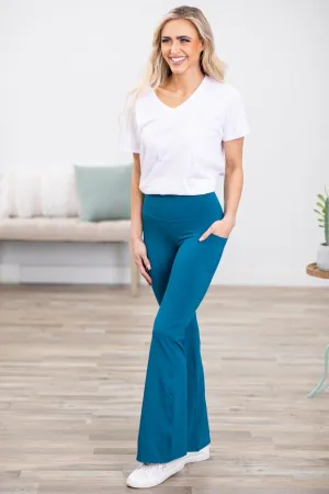 Teal Wide Waistband Flare Yoga Pants