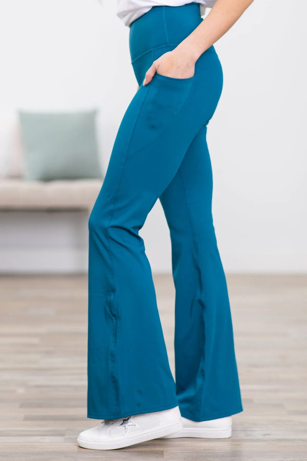 Teal Wide Waistband Flare Yoga Pants