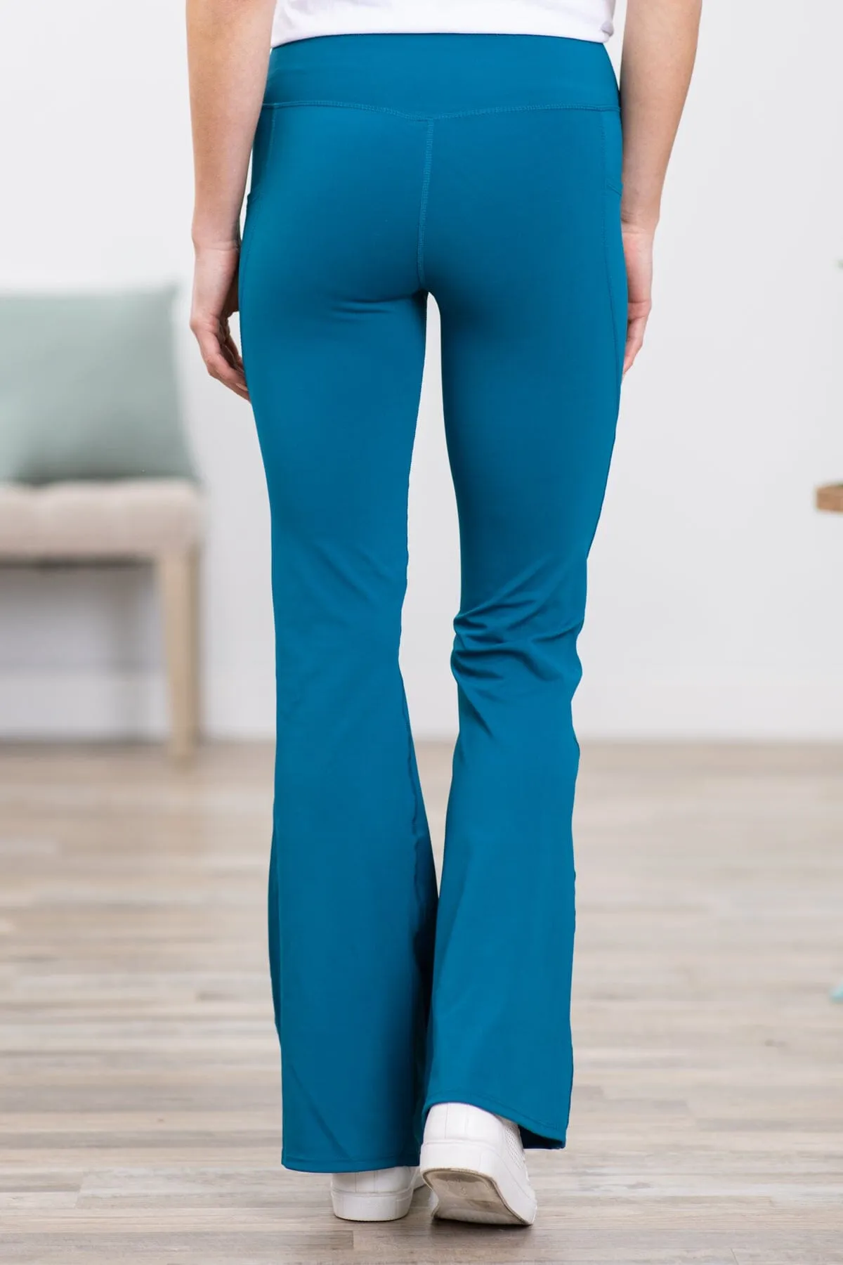 Teal Wide Waistband Flare Yoga Pants