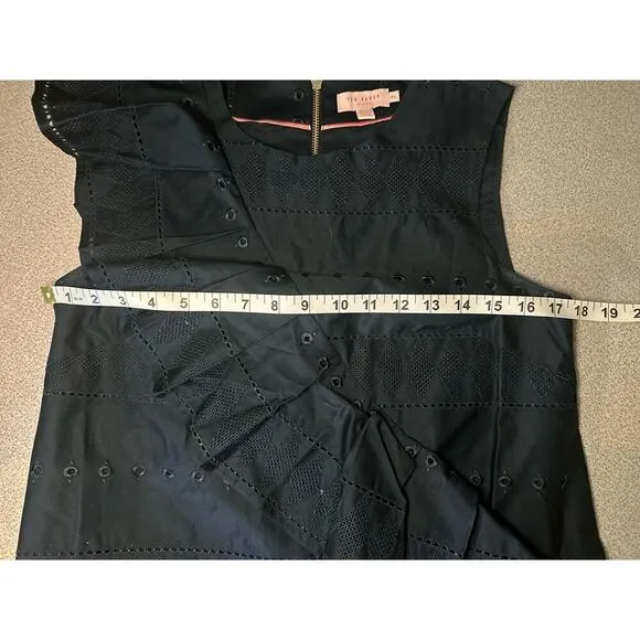 Ted Baker Sz 6 Mahlene Eyelet Embroidered Ruffle Shift Dress Capsule Cottoned On