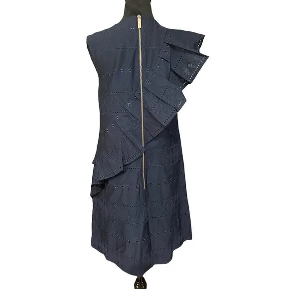 Ted Baker Sz 6 Mahlene Eyelet Embroidered Ruffle Shift Dress Capsule Cottoned On