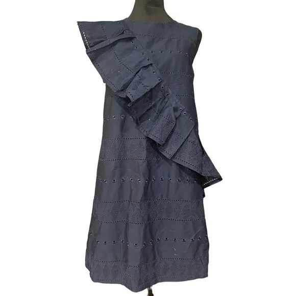 Ted Baker Sz 6 Mahlene Eyelet Embroidered Ruffle Shift Dress Capsule Cottoned On