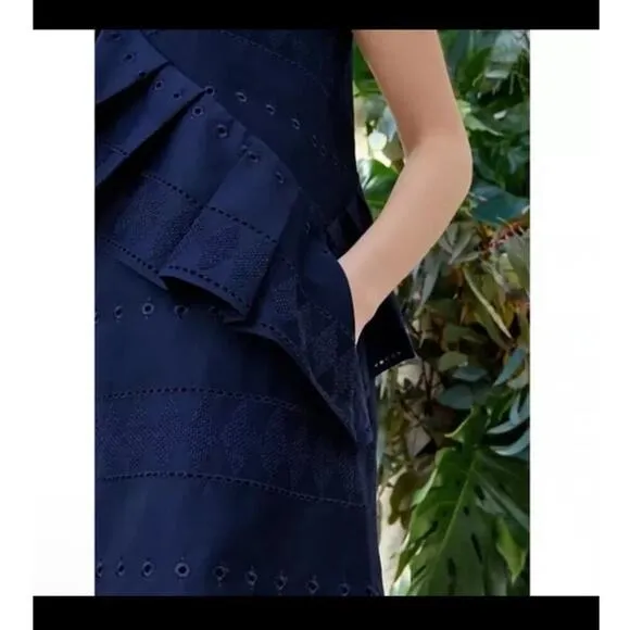 Ted Baker Sz 6 Mahlene Eyelet Embroidered Ruffle Shift Dress Capsule Cottoned On