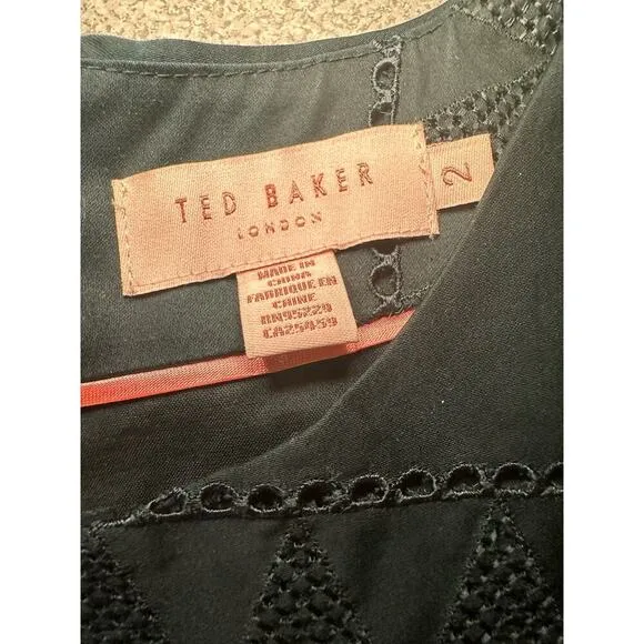 Ted Baker Sz 6 Mahlene Eyelet Embroidered Ruffle Shift Dress Capsule Cottoned On