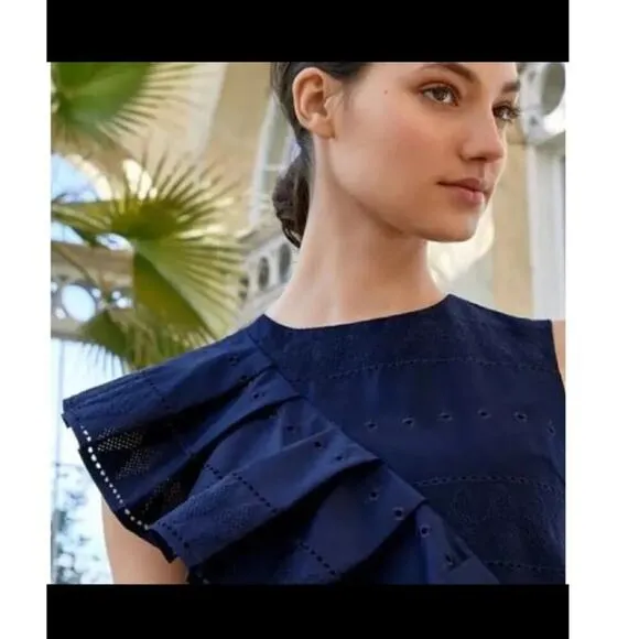 Ted Baker Sz 6 Mahlene Eyelet Embroidered Ruffle Shift Dress Capsule Cottoned On