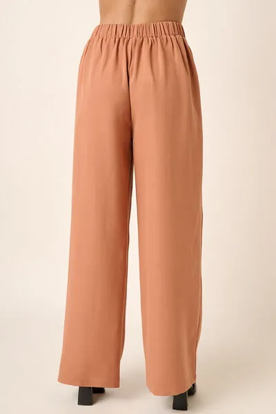 Terracotta Color Inverted Pleat Detail Wide Leg Pants