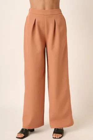 Terracotta Color Inverted Pleat Detail Wide Leg Pants