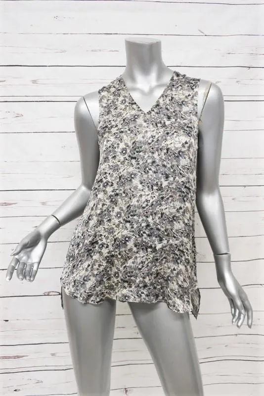 Theyskens' Theory Tank Top Tirty Floral Print Silk Size Petite High-Low Blouse