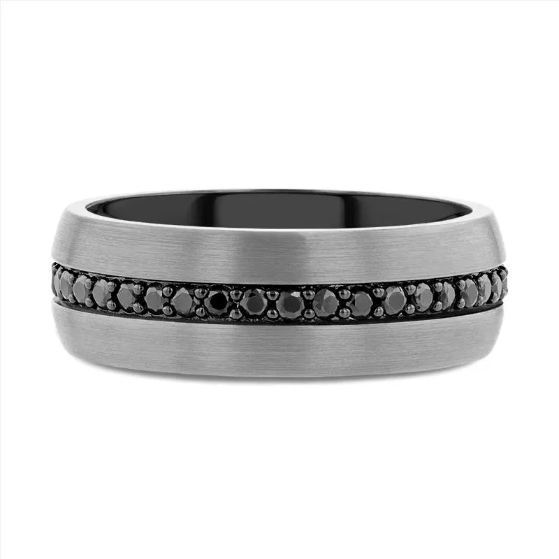 Thorsten PILOT Gunmetal Tungsten Ring with Black Sapphires - 8mm