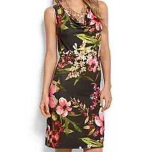 TOMMY BAHAMA sleeveless cowl neckline Brown floral viscose jersey dress size S/P