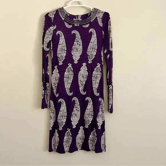 Tory Burch Women’s Silk Purple Paisley Long Sleeve Work Business Dress XS