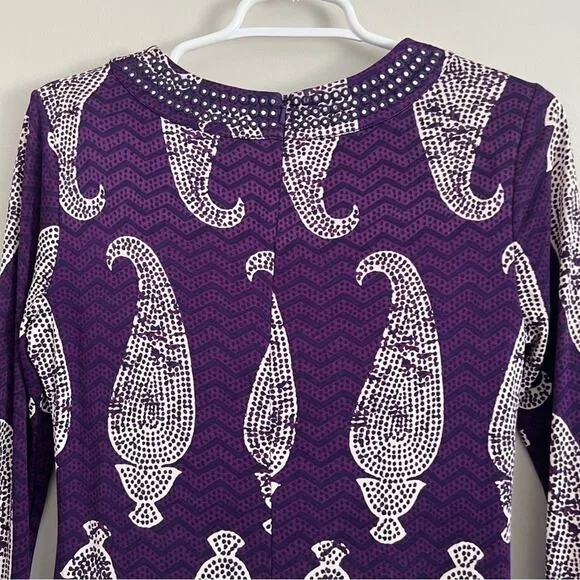 Tory Burch Women’s Silk Purple Paisley Long Sleeve Work Business Dress XS