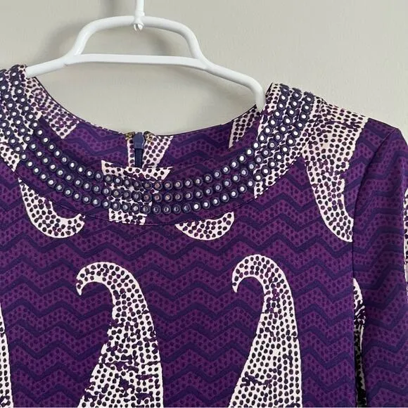 Tory Burch Women’s Silk Purple Paisley Long Sleeve Work Business Dress XS