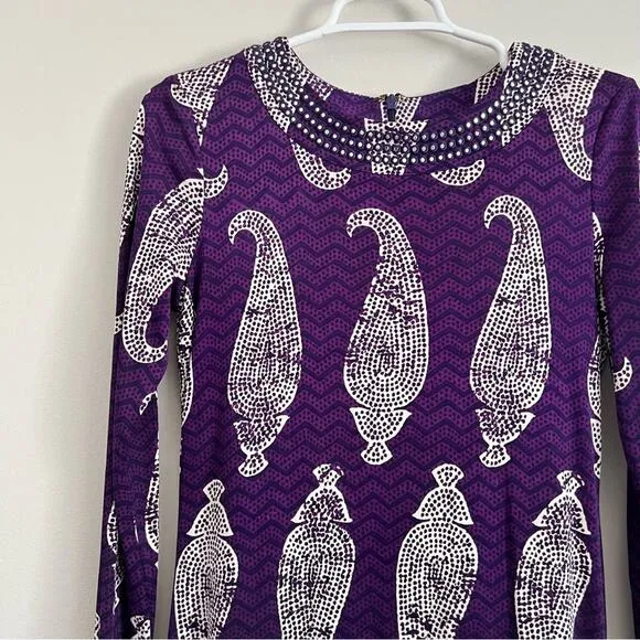 Tory Burch Women’s Silk Purple Paisley Long Sleeve Work Business Dress XS