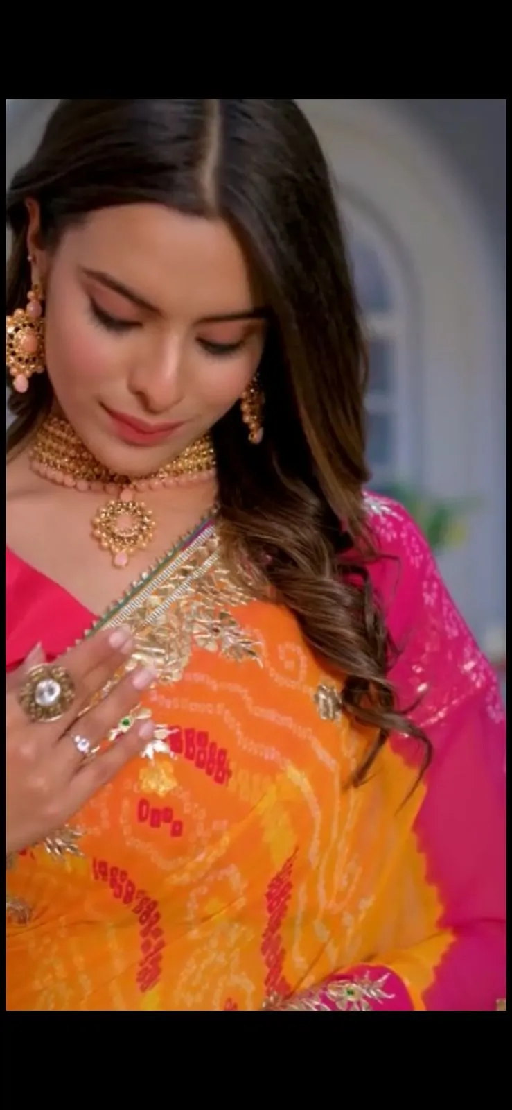 Traditional multicolor Bandhej Sarees In Gota Work