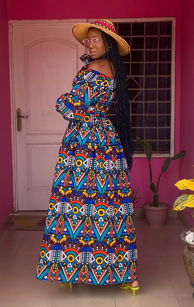 Tribal Print 2pc Maxi Skirt Long Sleeve Crop Top Set