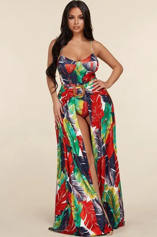 TROPICAL PRINT SKIRT AND BODY SUIT SET