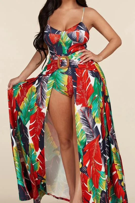 TROPICAL PRINT SKIRT AND BODY SUIT SET
