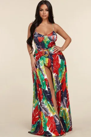 TROPICAL PRINT SKIRT AND BODY SUIT SET