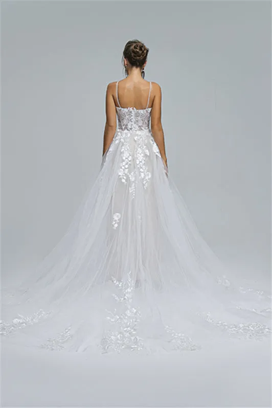 Tulle A-line Sheer Straps Sweetheart Applique Floor-length Sleeveless Wedding Dress Cover
