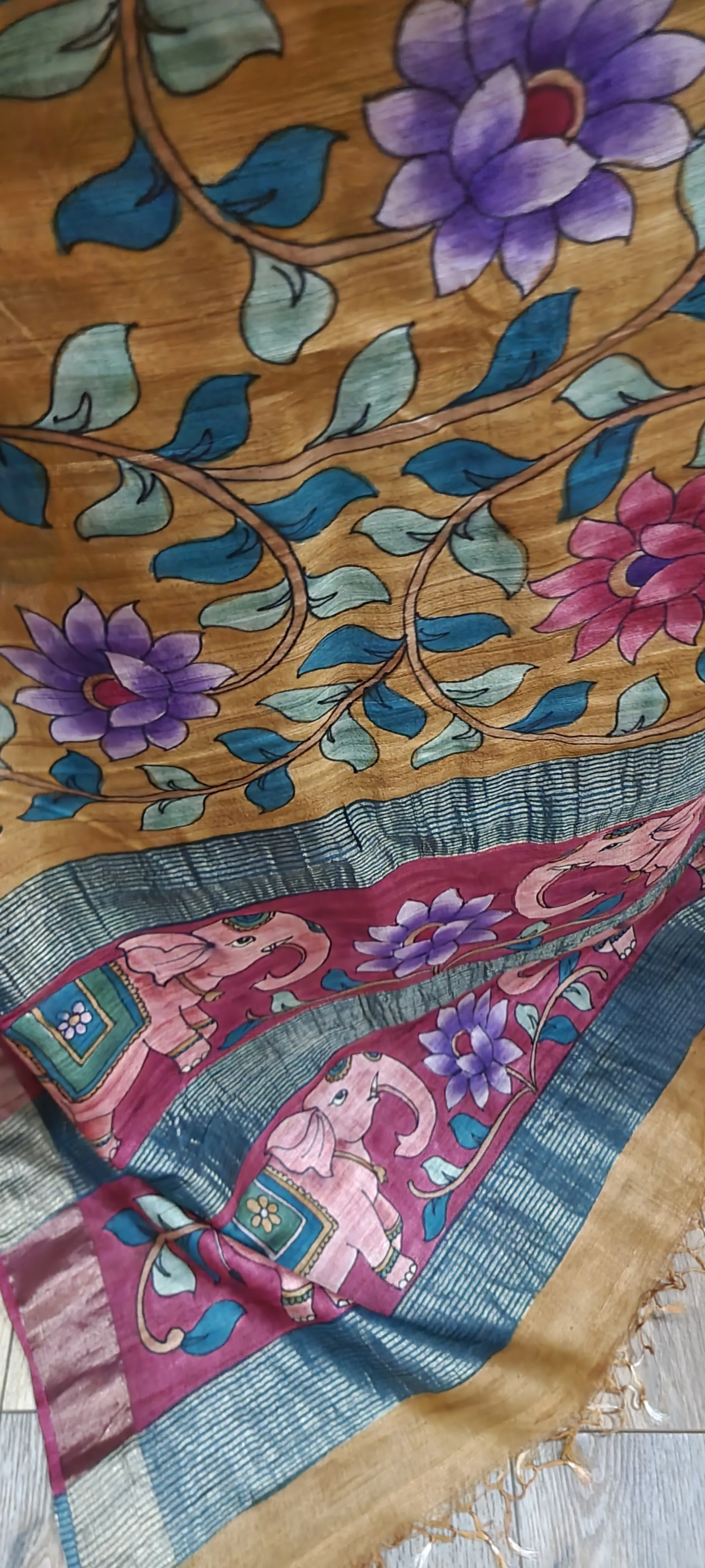 Tussar Kalamkari Saree w/ Blouse