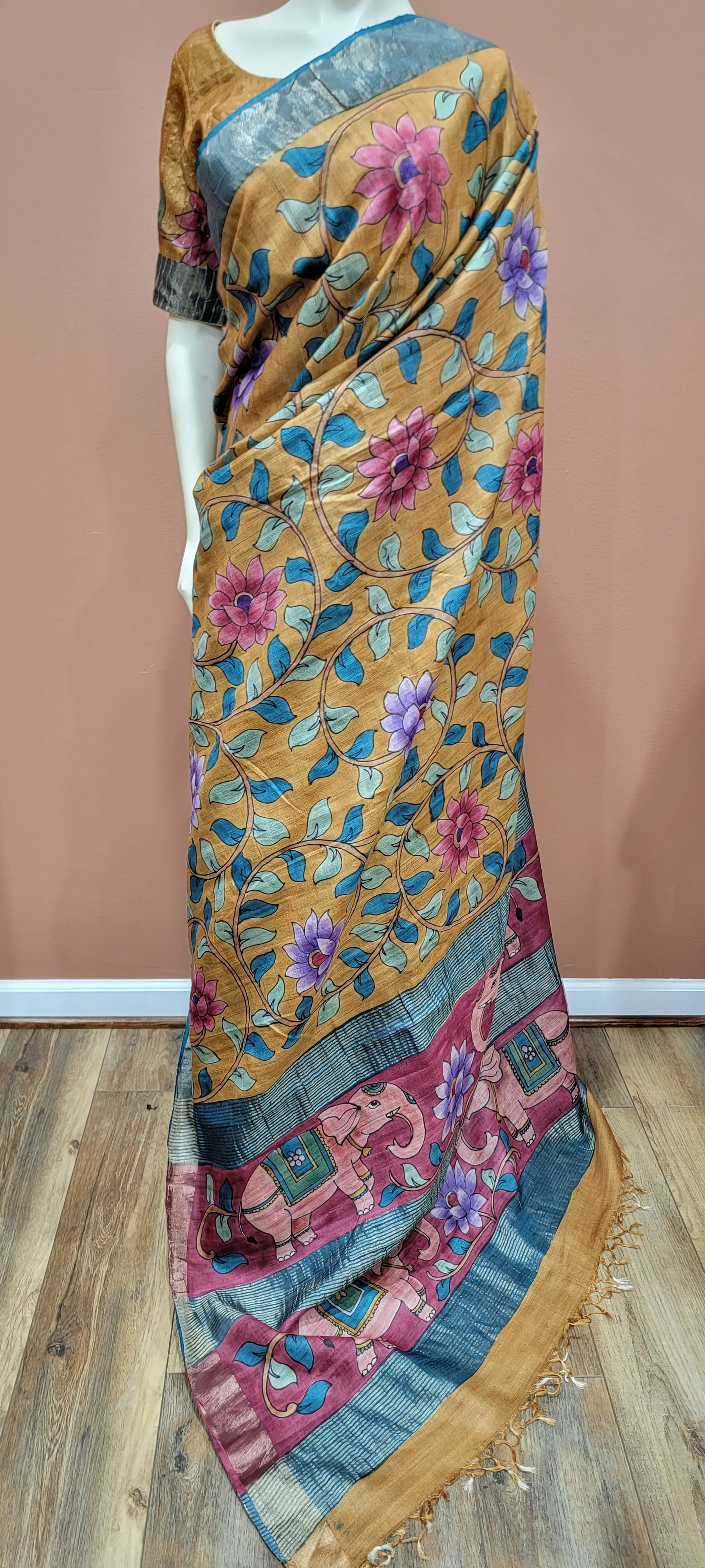 Tussar Kalamkari Saree w/ Blouse