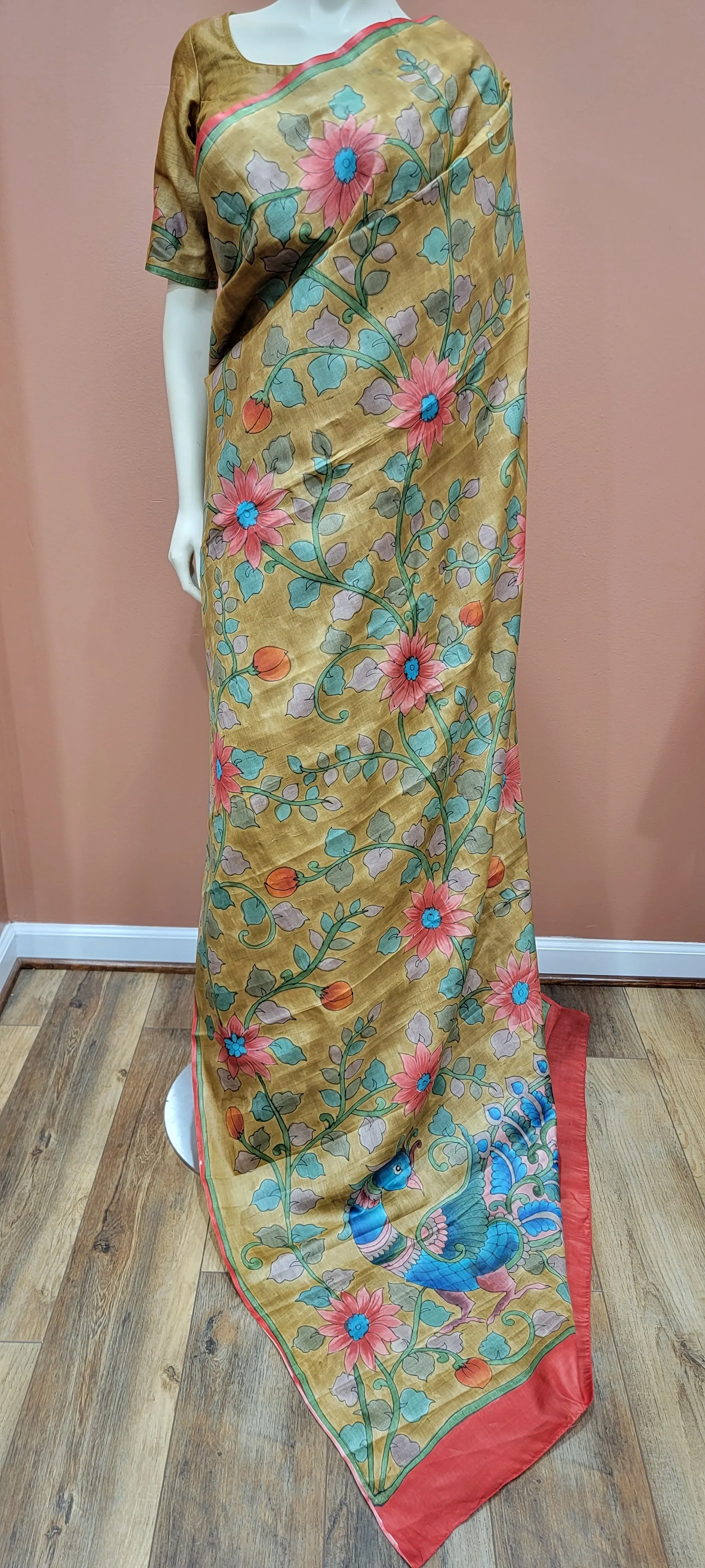 Tussar Kalamkari saree w/ Blouse