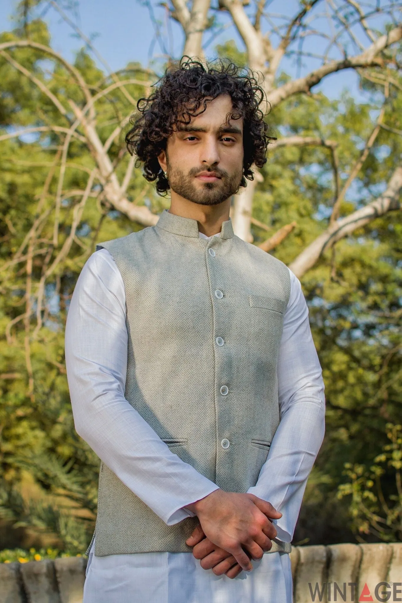 Tweed Silver Modi Nehru Jacket