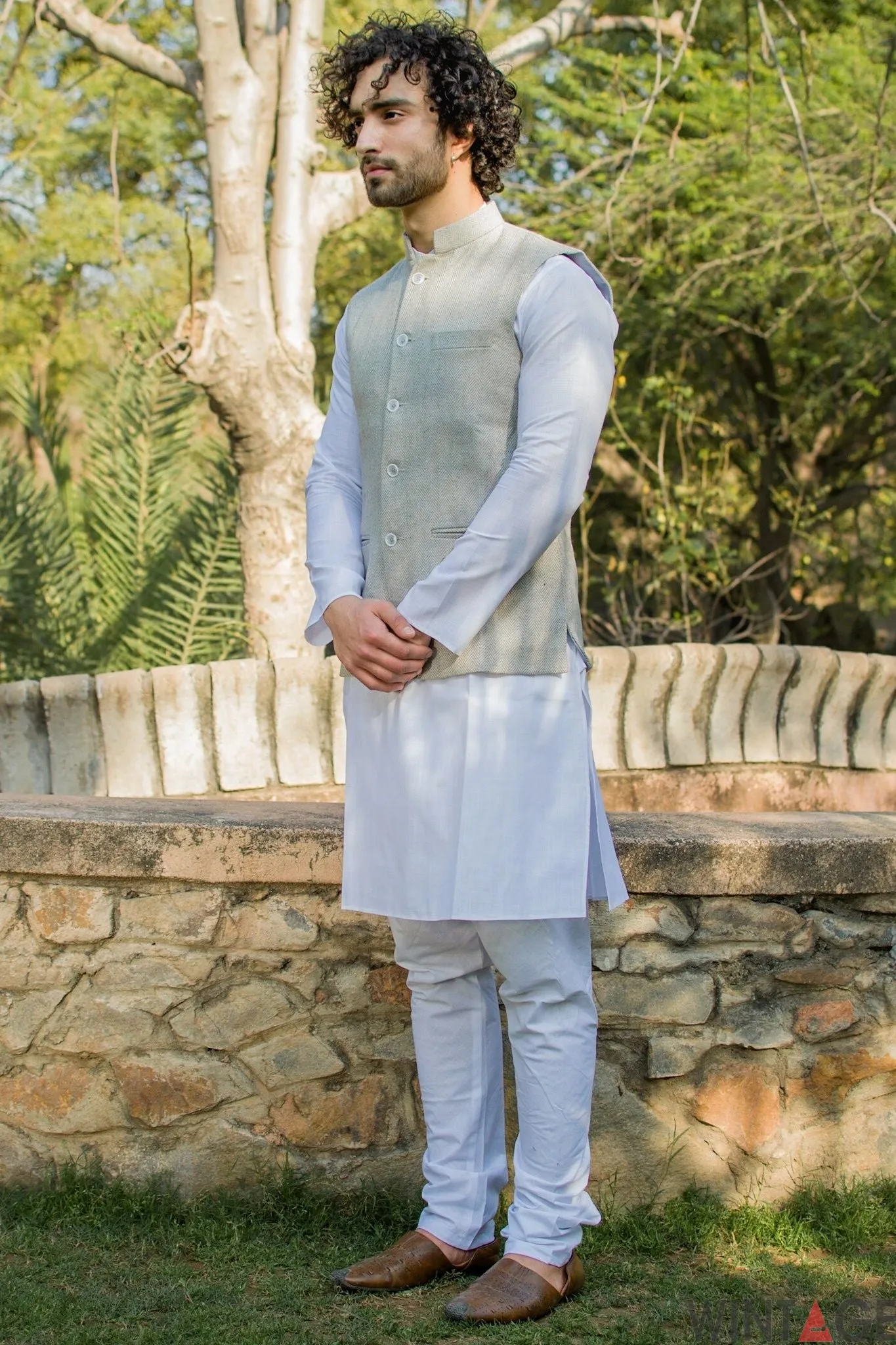 Tweed Silver Modi Nehru Jacket