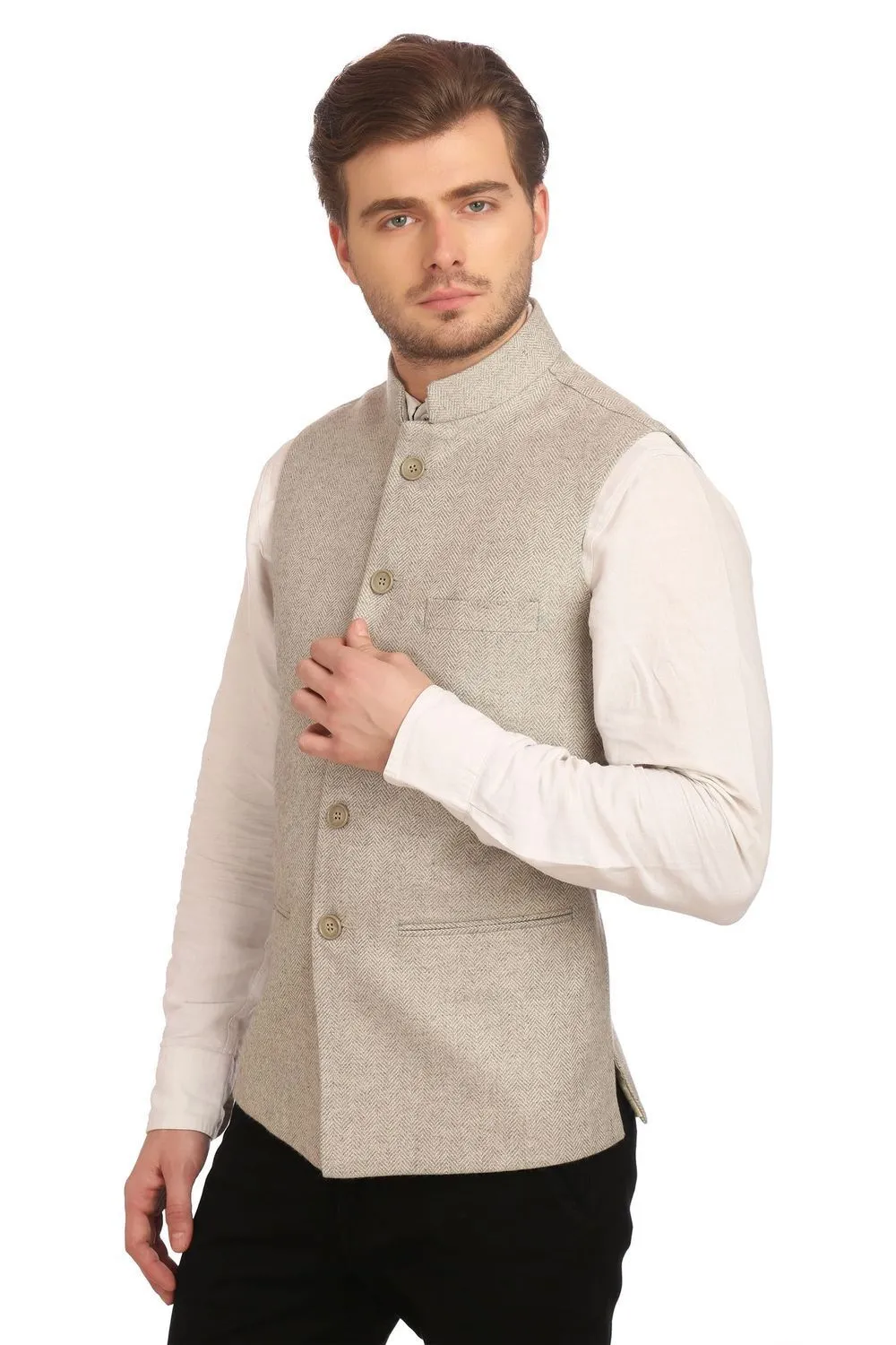 Tweed Silver Modi Nehru Jacket