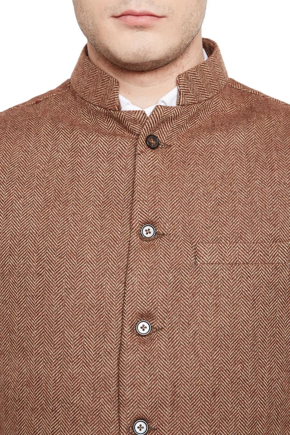 Tweed Wool Blend Brown Modi Nehru Jacket