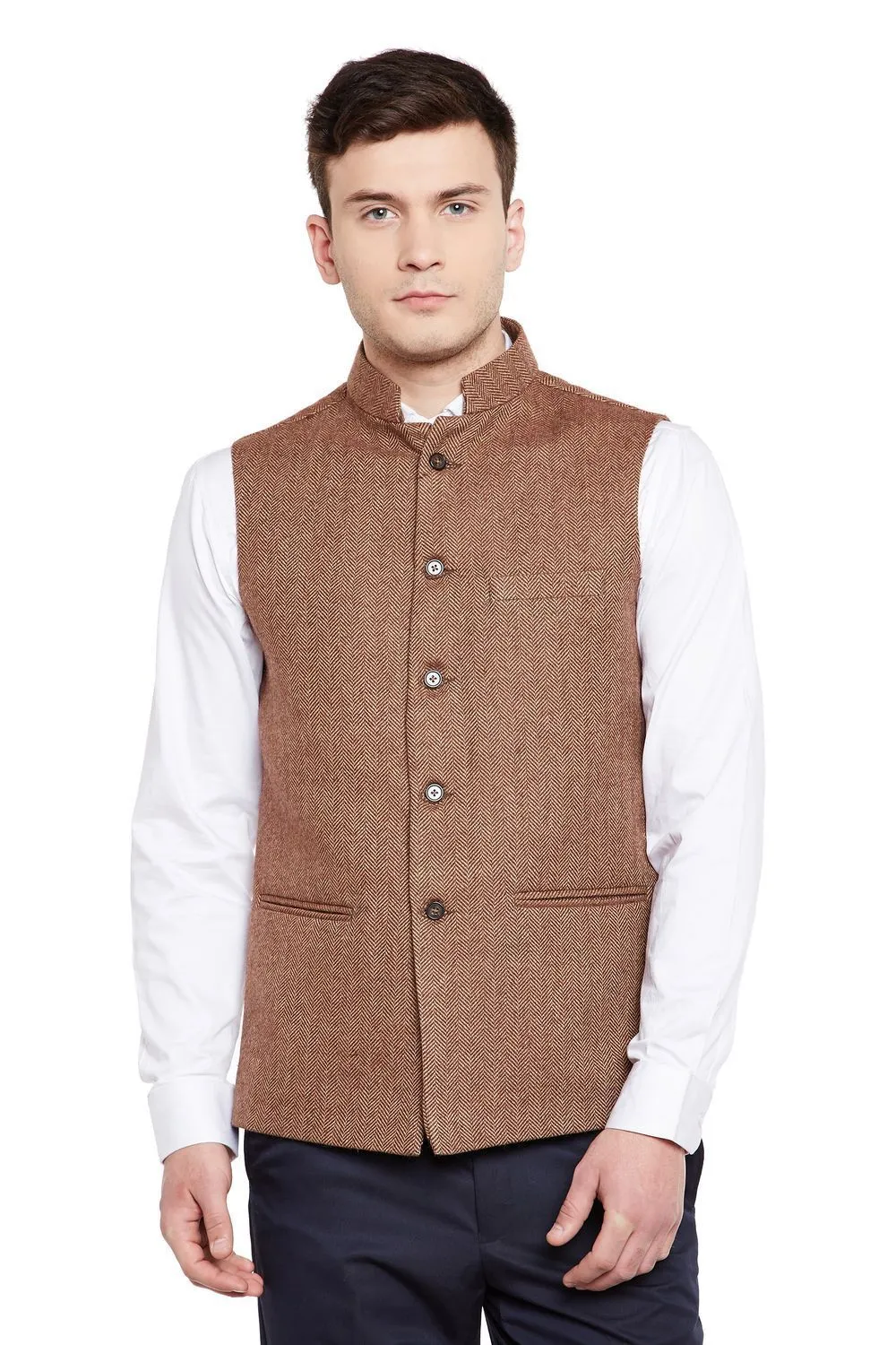 Tweed Wool Blend Brown Modi Nehru Jacket