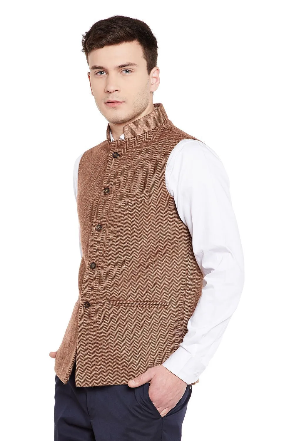 Tweed Wool Blend Brown Modi Nehru Jacket