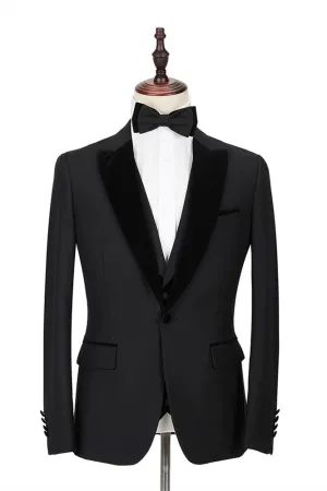 Two-piece Velvet Peak Lapel Well-cut Black Groom's Wedding Suit Tuxedos