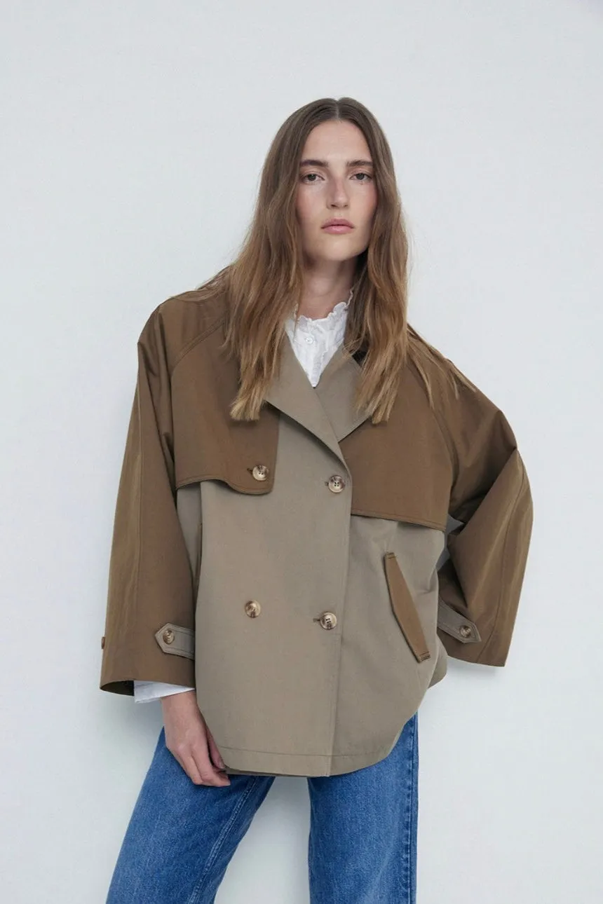 Two-tone Waterproof Coat Khaki