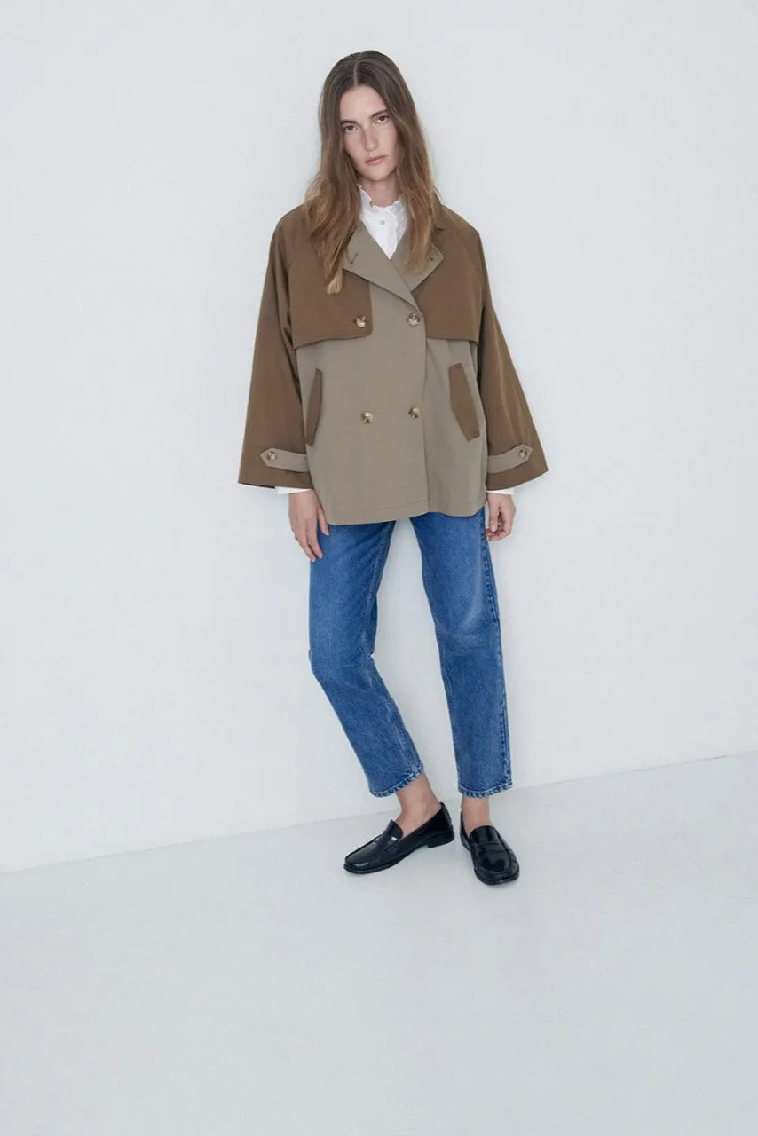 Two-tone Waterproof Coat Khaki