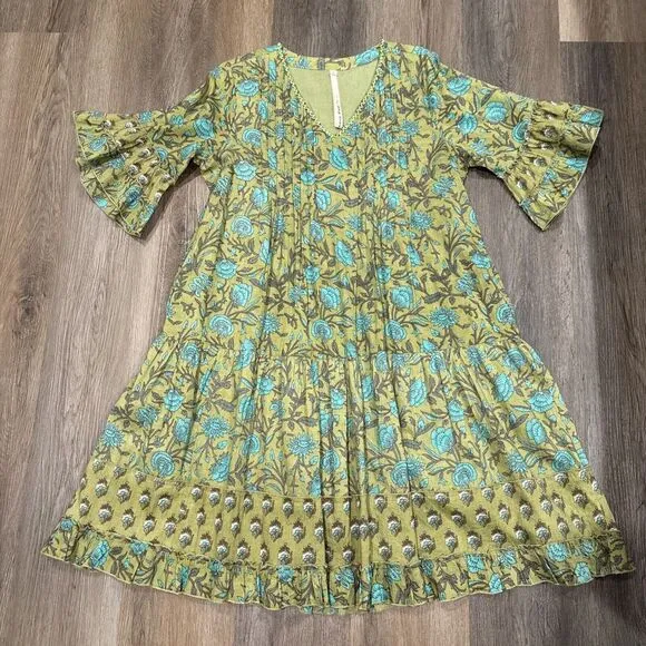 Uncle Frank Dress Womens Small Tiered Floral Shift Boho Western Ruffle Beaded