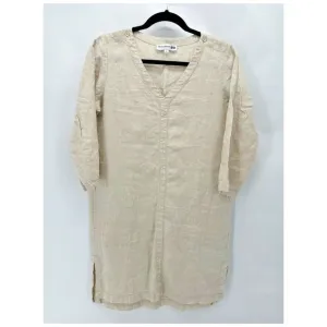 Uniqlo Ines De La Fressange Linen Tunic Dress Size M V-Neck Crochet Preppy Boho