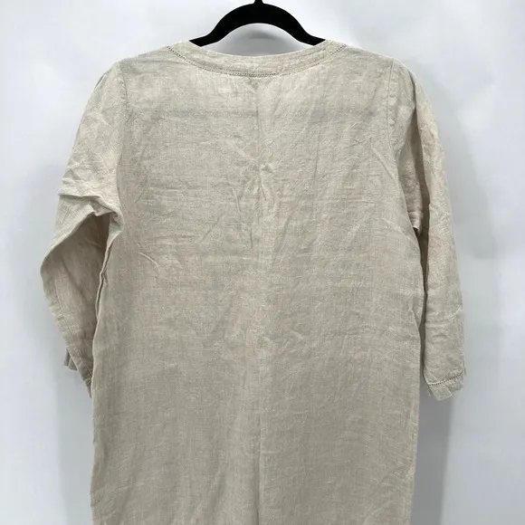 Uniqlo Ines De La Fressange Linen Tunic Dress Size M V-Neck Crochet Preppy Boho