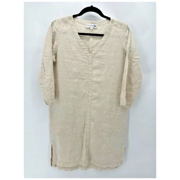 Uniqlo Ines De La Fressange Linen Tunic Dress Size M V-Neck Crochet Preppy Boho
